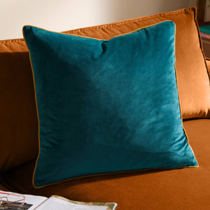 Meridian Velvet Cushion Teal/Ochre