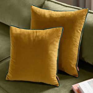 Meridian Velvet Cushion Ochre/Teal