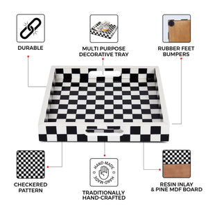Checkered Black & White Decorative Tray 12x12 inch