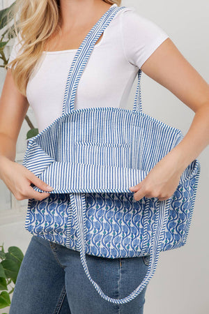 Blue Floral Vines - Quilted Cotton Tote Bag