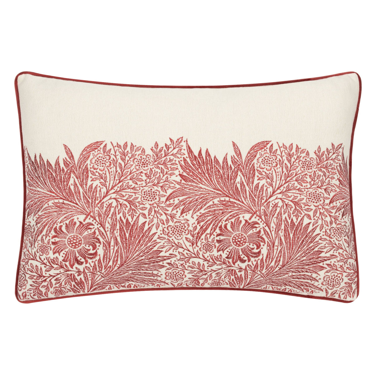 William Morris Marigold Embroidered Cushion-Russet