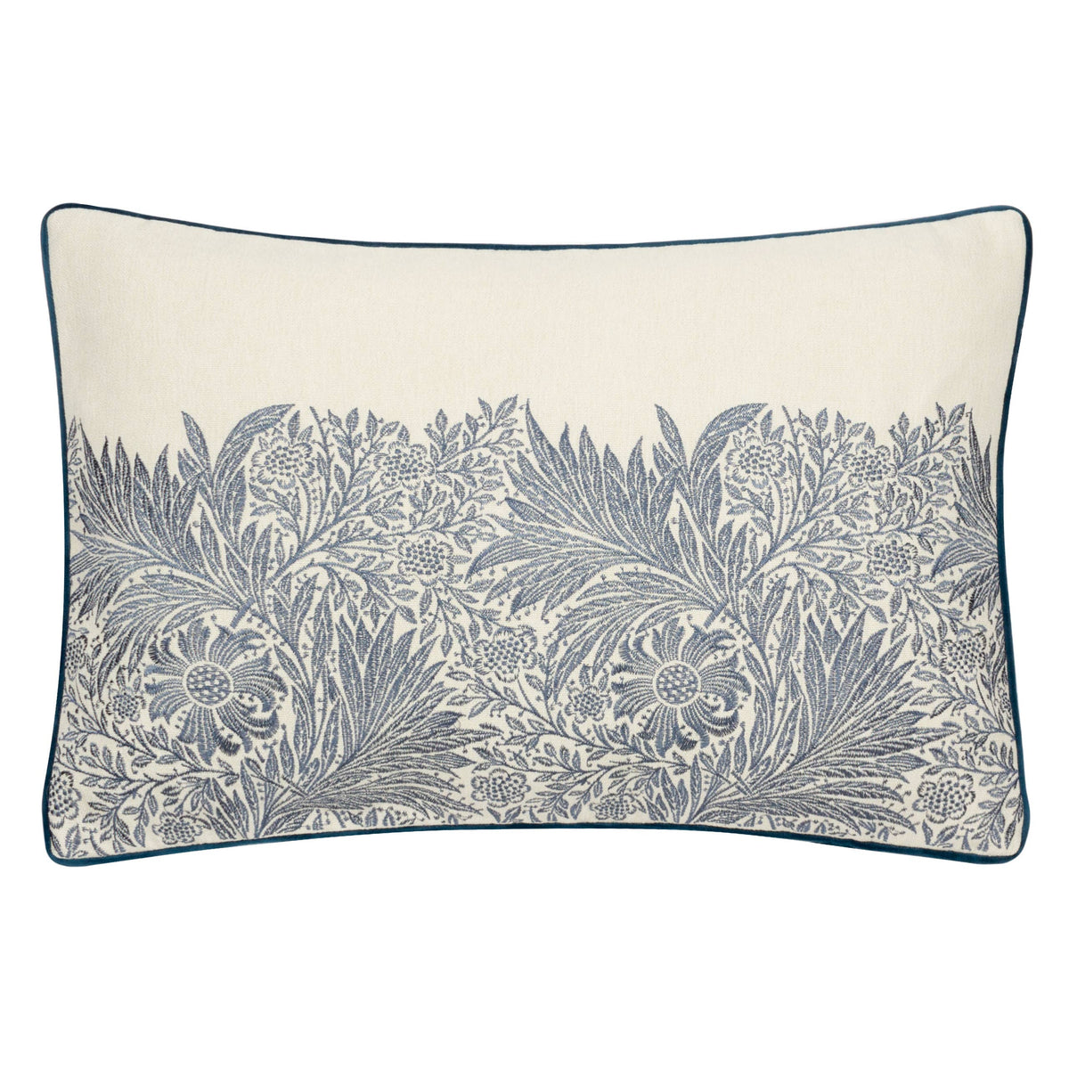 William Morris Marigold Embroidered Cushion-Indigo