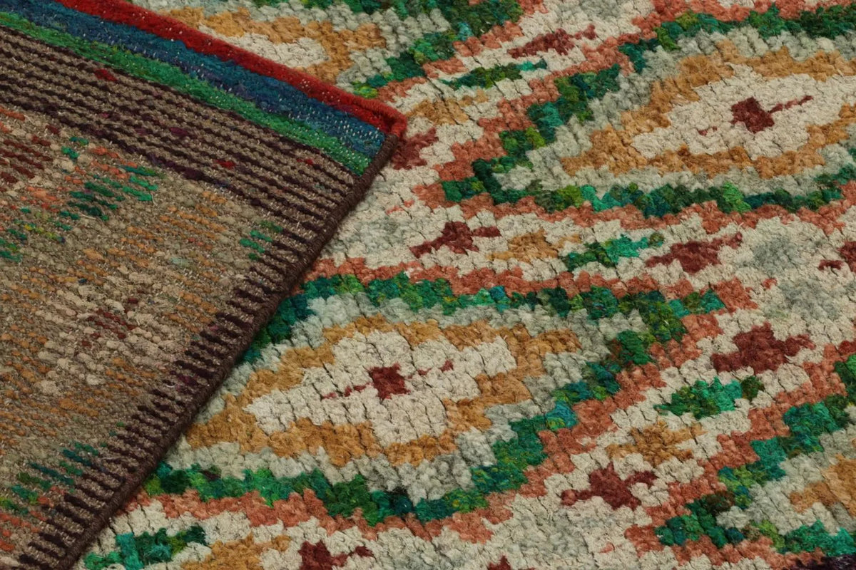 Green / Gold Moroccan Rug - Diamonds