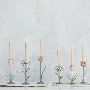 Metal Toleware Flower Candle Holder