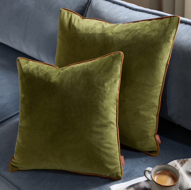 Meridian Velvet Cushion Olive/Ginger