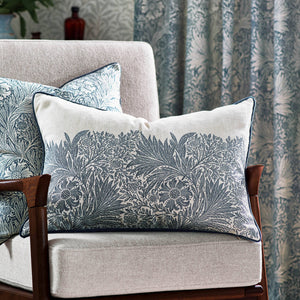 William Morris Marigold Embroidered Cushion-Indigo
