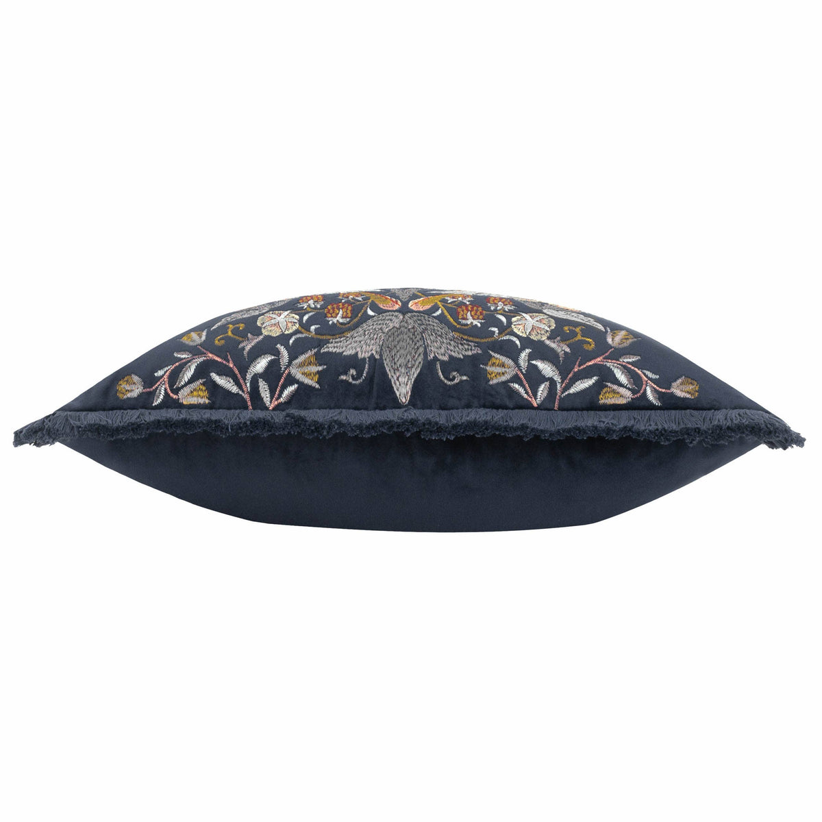 William Morris Strawberry Thief Embroidered Velvet Cushion Indigo