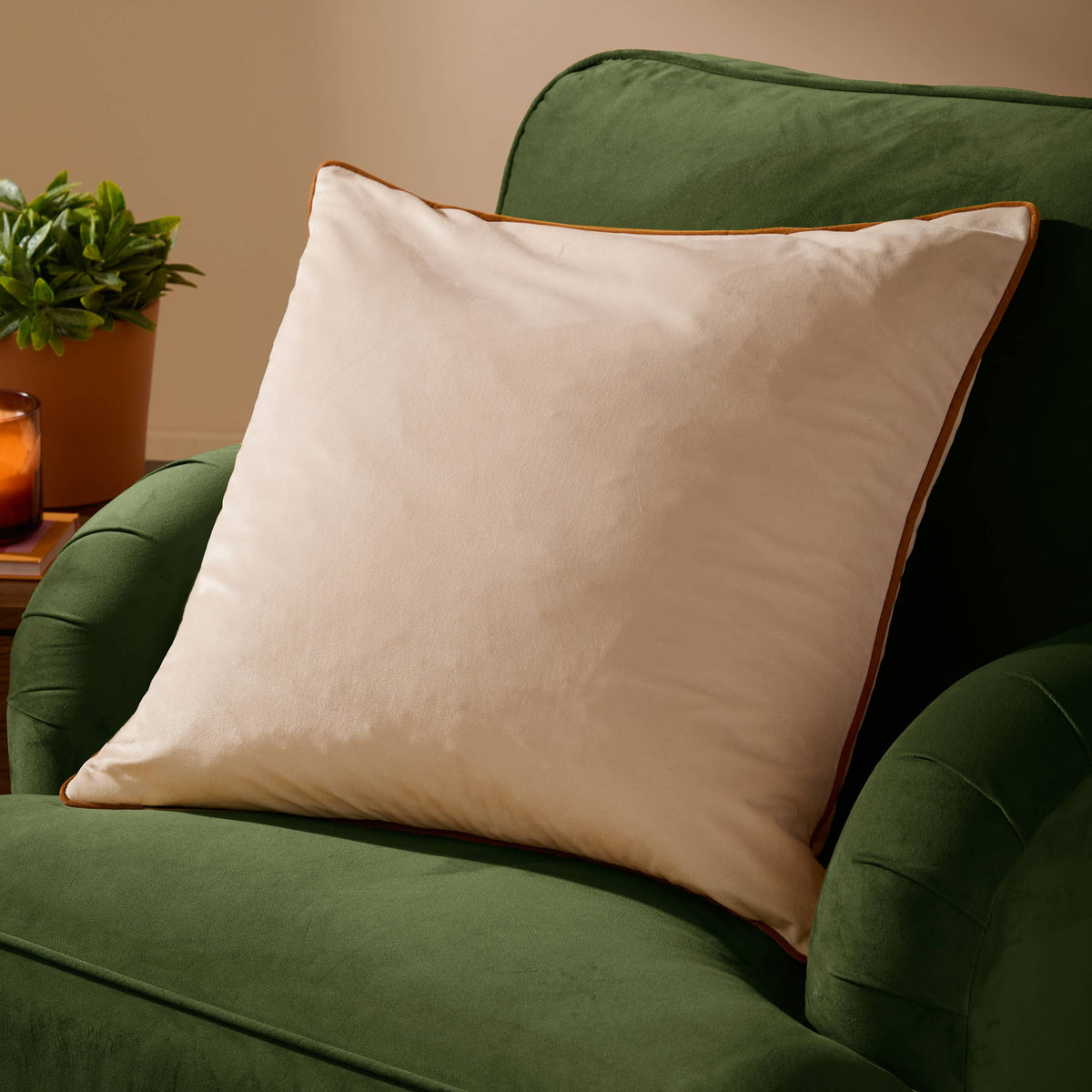 Meridian Velvet Cushion Ecru/Ginger
